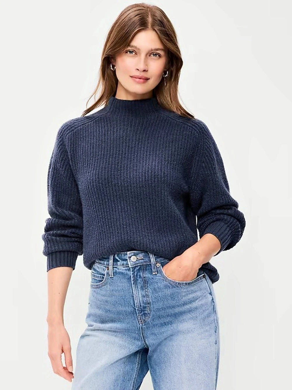 LOFT Blue Knit Mock Neck Sweater